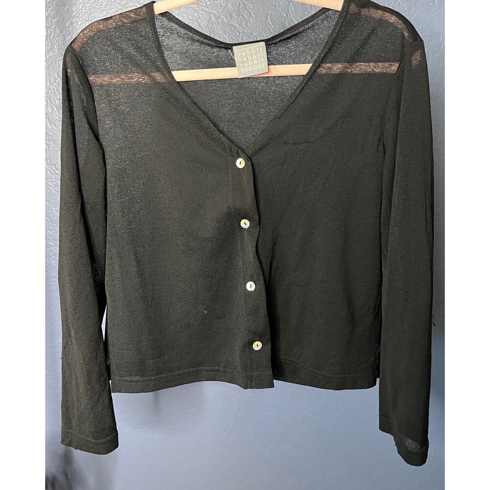 Rabbit Rabbit Rabbit Designs Black Sheer Button Front Cardigan Size M - Picture 2 of 6